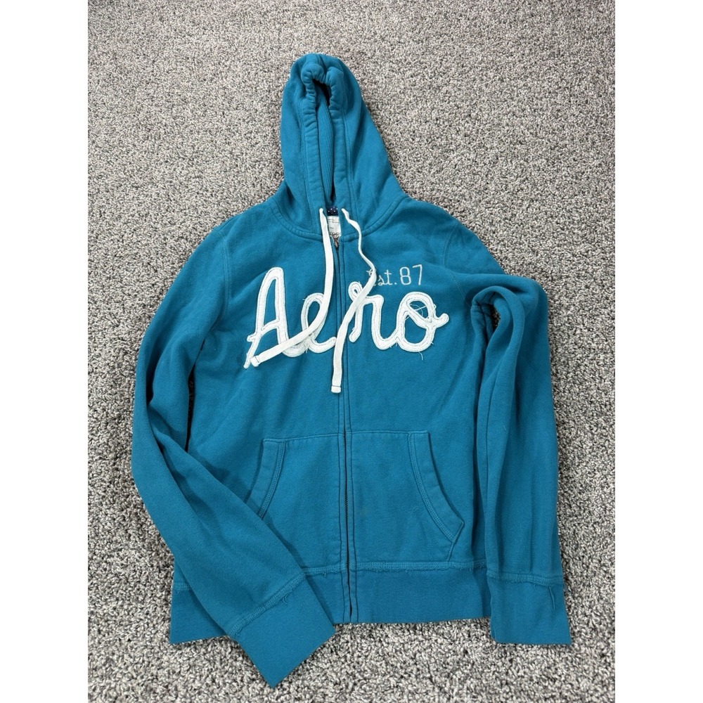 Vintage Y2K Aeropostale Full Zip Hoodie Women's Size Large Blue